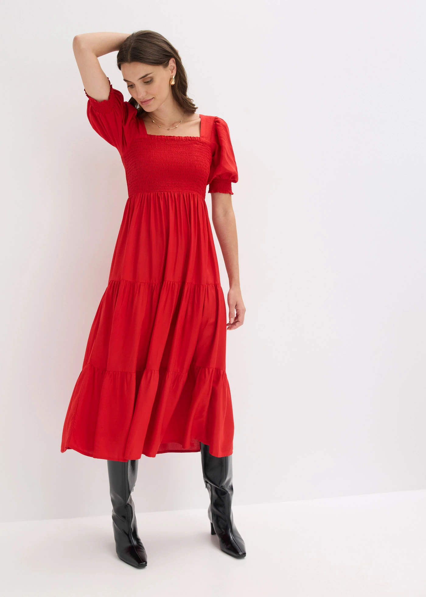 Rochie midi cu imprimeu • roşu-căpşună • magazin bonprix