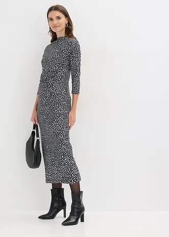 Jersey jurk, Kleur: zwart/wit gedessineerd
