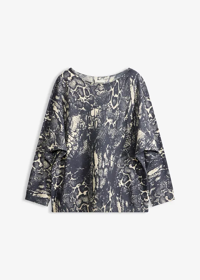 Pull manches chauve-souris à imprimé python • gris ardoise-blanc nacré python • Boutique bonprix