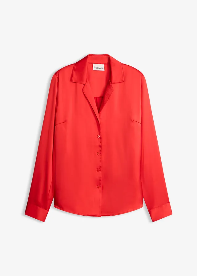 Blouse van prachtig satijn, Kleur: aardbeirood