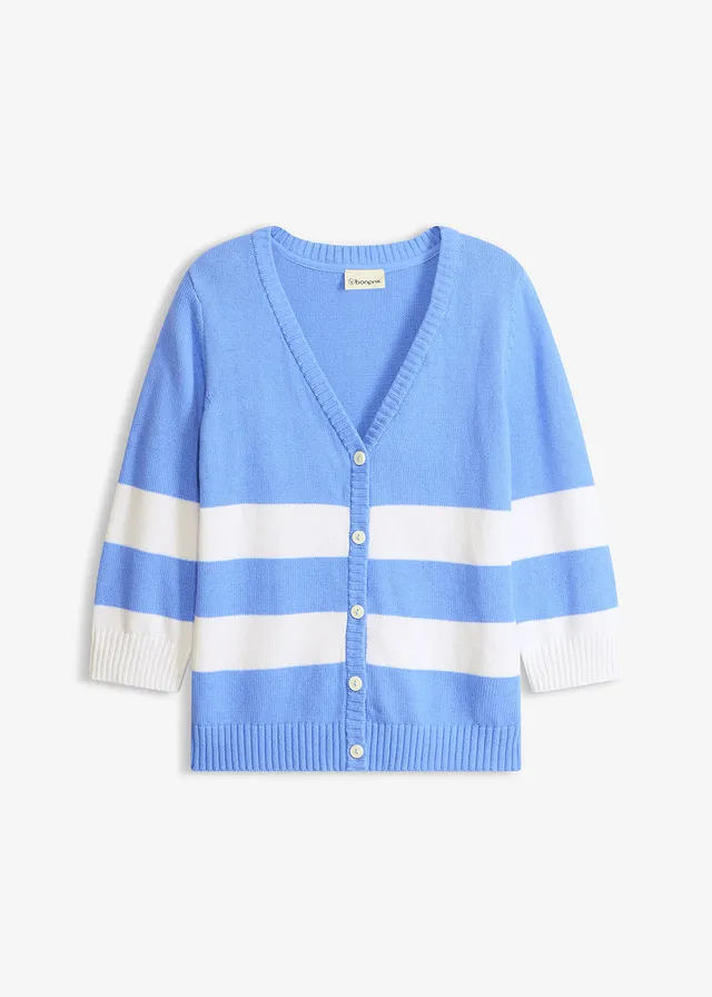 Gebreid vest van katoen, Kleur: middenblauw-wit gestreept