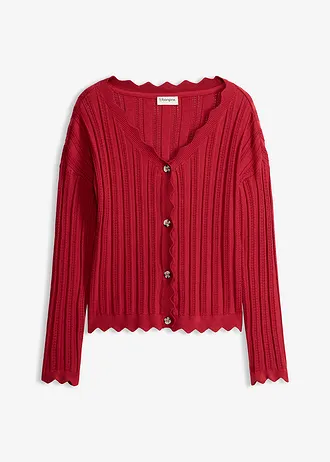 Gilet court en maille ajourée, Couleur: rouge cerise