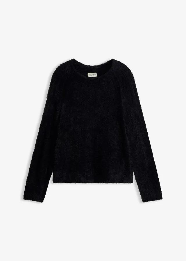 Pull ajouré en maille poilue, Couleur: noir