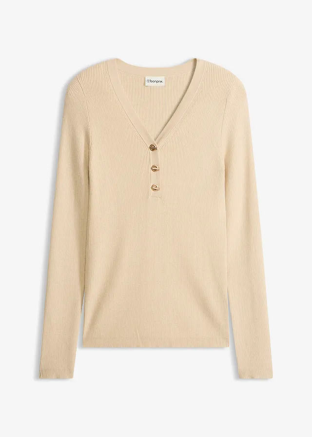 Pull côtelé en viscose mélangée, Couleur: sable clair