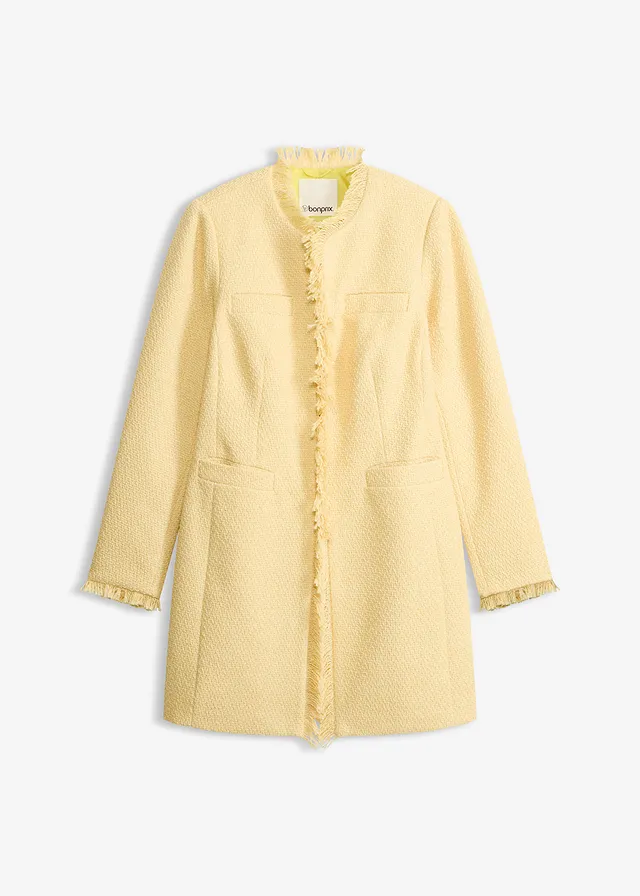 Lange bouclé blazer, Kleur: lichtgeel