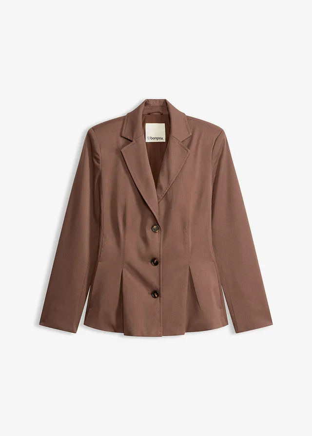 Blazer met ingelegde plooien, Kleur: bruin