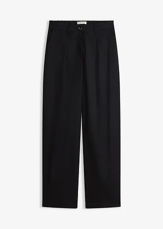 Pantaloni Barrel Fit cu pense în talie, culoare: negru