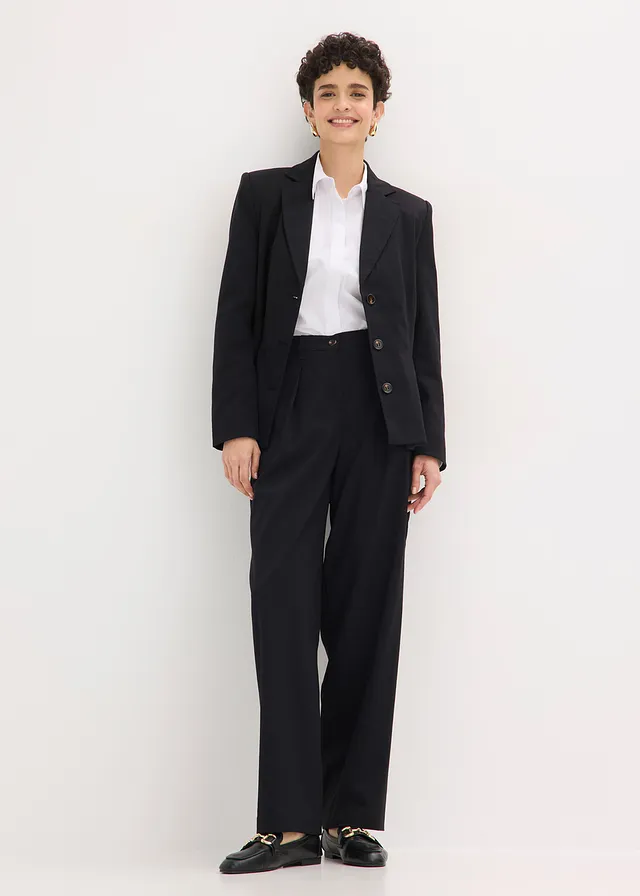 Barrel fit broek met bandplooien, Kleur: zwart
