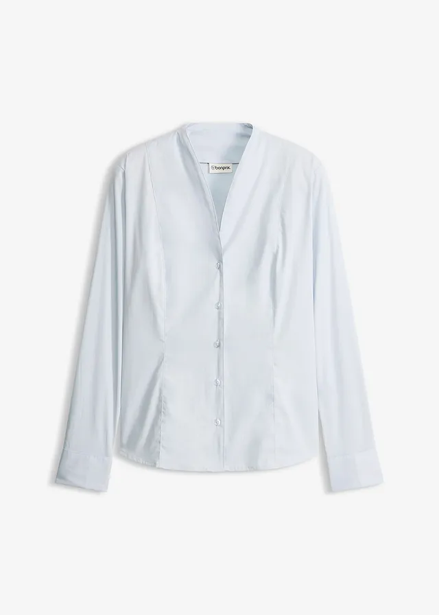 Popeline stretch blouse met kelkvormige kraag en licht transparant