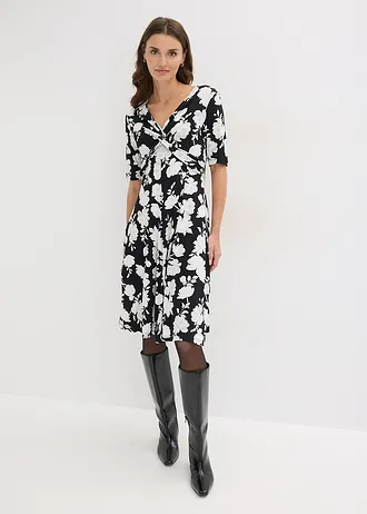 Robe en jersey viscose doux avec drapé, Couleur: noir floral