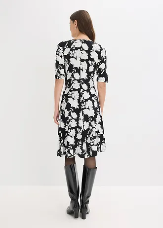 Rochie de jerse drapată, din amestec moale de viscoză • negru înflorat • magazin bonprix