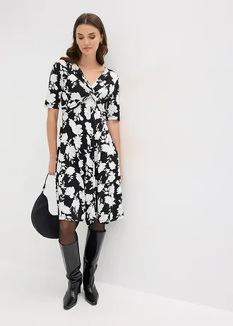 Robe drapée en jersey viscose doux • noir floral • Boutique bonprix