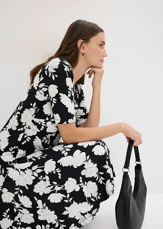 Jersey jurk met drapering in een zachte viscosemix • zwart gebloemd • bonprix online shop
