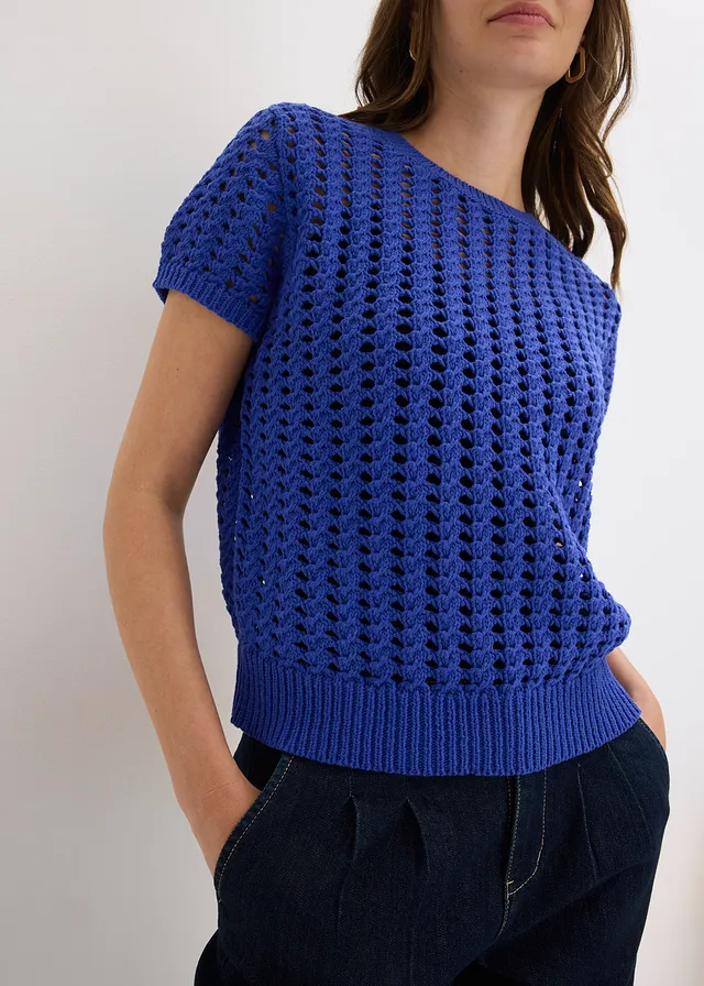 Ajour trui met korte mouwen van puur katoen • blauw • product-page.page-title-suffix
