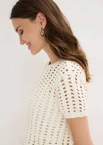 Ažurový svetřík s krátkým rukávem, z čisté bavlny • přírodní bílá • bonprix obchod