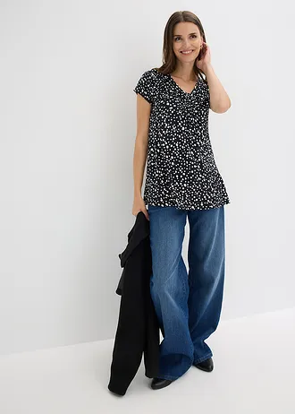 Shirt in een viscosemix • gestipt zwart/wit • bonprix online shop