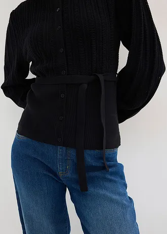 Sweter ażurowy z mieszanki bawełny • czarny • sklep bonprix