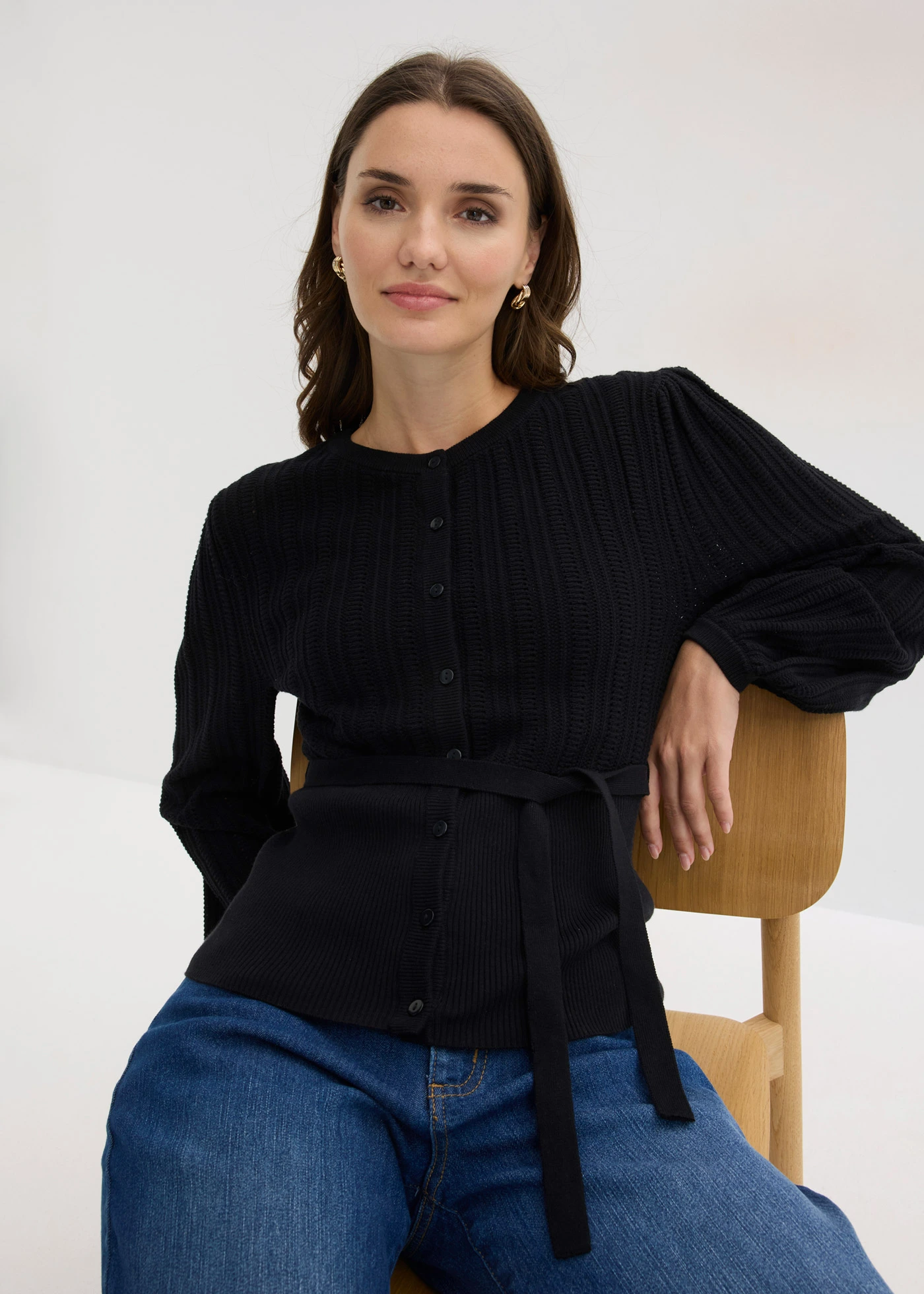 Pulover ajour din mix de bumbac • negru • magazin bonprix