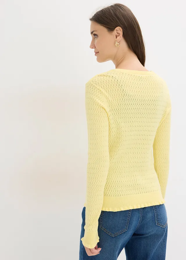 Ajour vest van een katoenmix, Kleur: lichtgeel