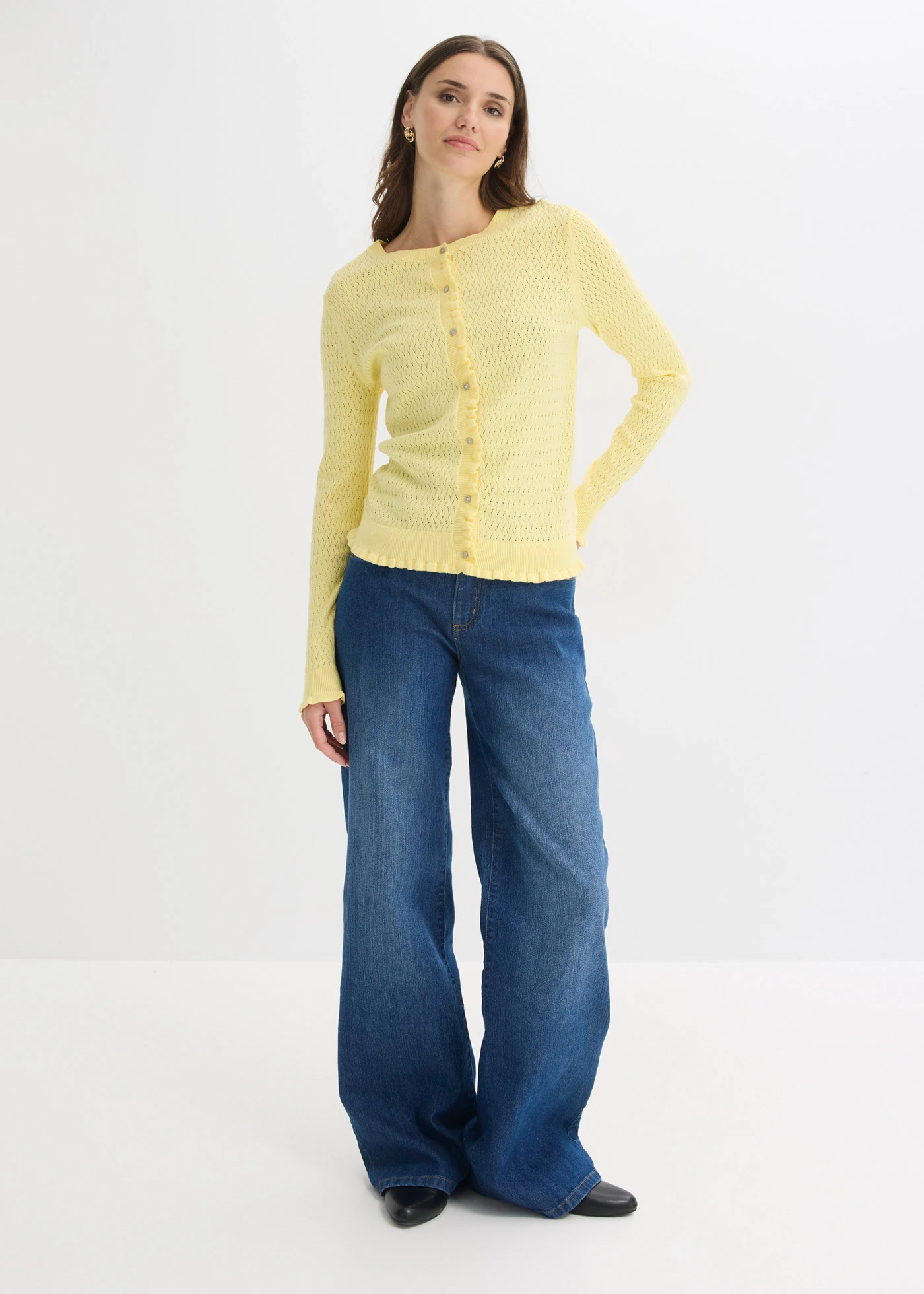 Ajour vest van een katoenmix • lichtgeel • bonprix online shop