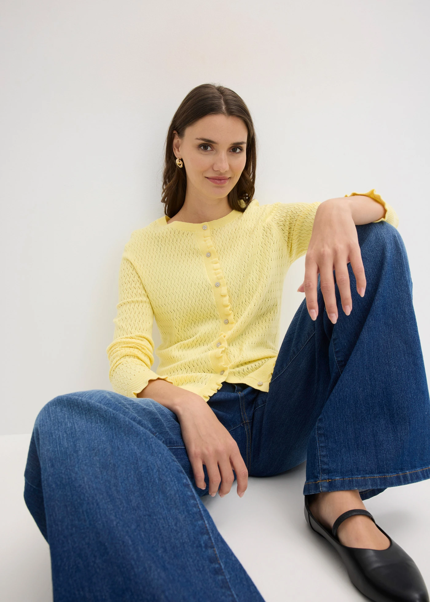 Ajour vest van een katoenmix • lichtgeel • bonprix online shop