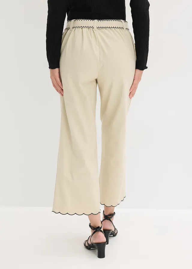 Pantalon large 100% coton, Couleur: sable clair/noir