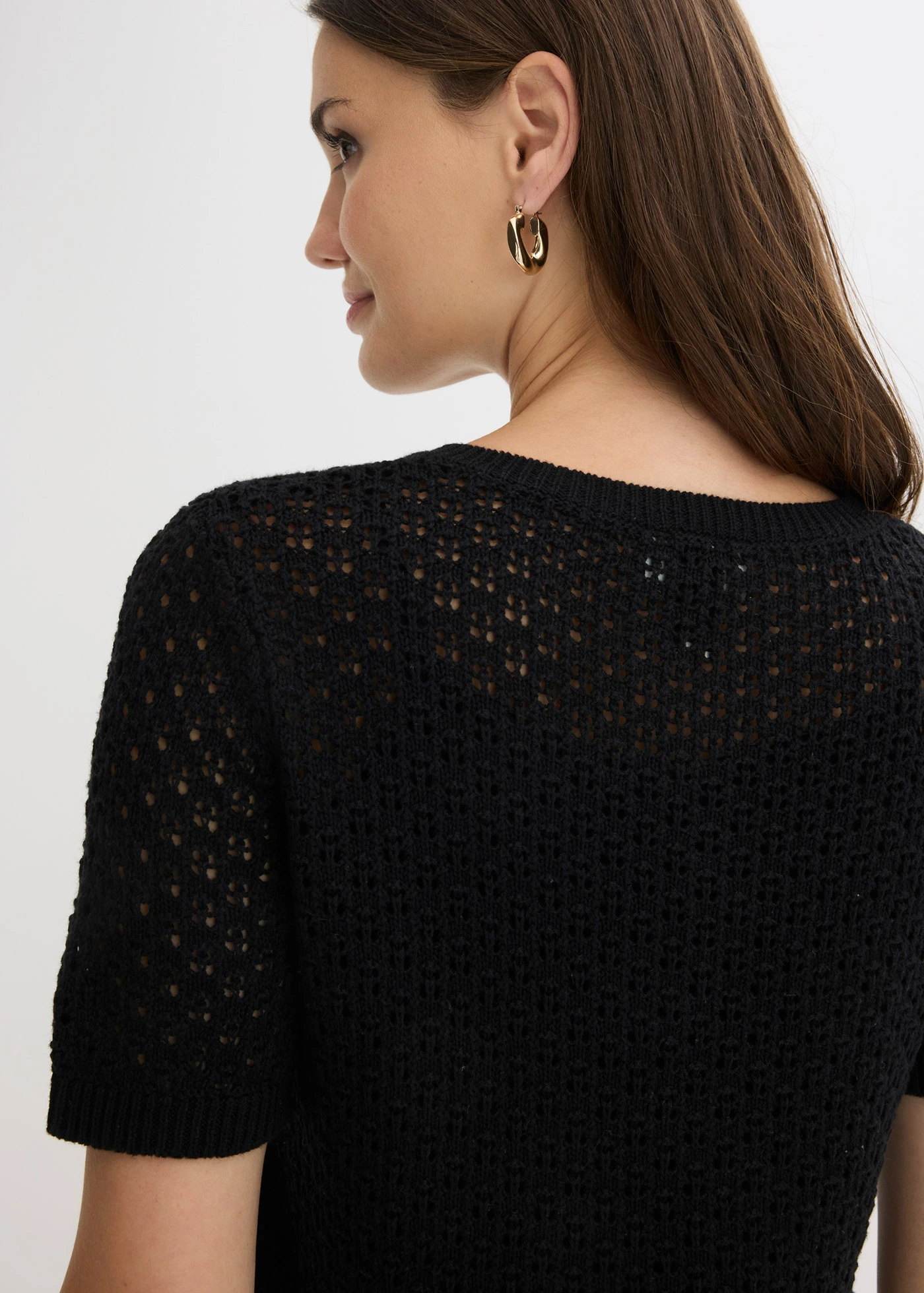 Sweter ażurowy z mieszanki bawełny • czarny • sklep bonprix