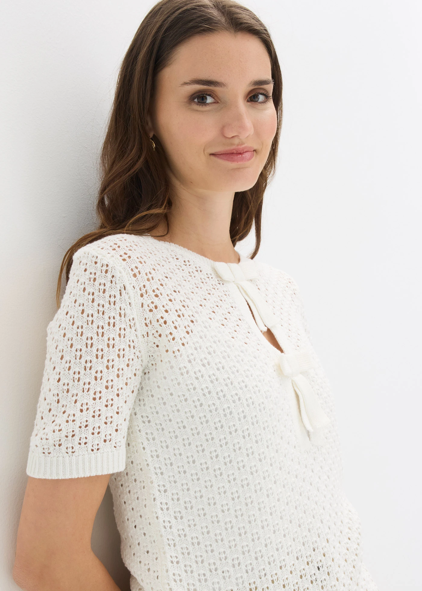Pulover cu model ajurat din material cu bumbac • ecru • magazin bonprix