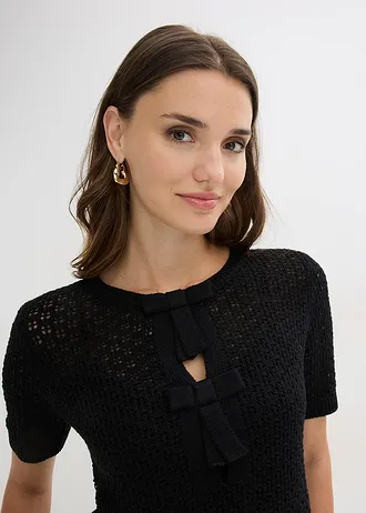 Pulover cu model ajurat din material cu bumbac • negru • magazin bonprix