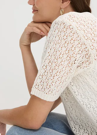 Sweter ażurowy • biel wełny • sklep bonprix