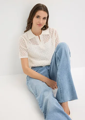 Pulover ajurat • ecru • magazin bonprix