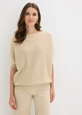 Pulover din tricot fin cu bumbac • bej nisipiu mat • magazin bonprix