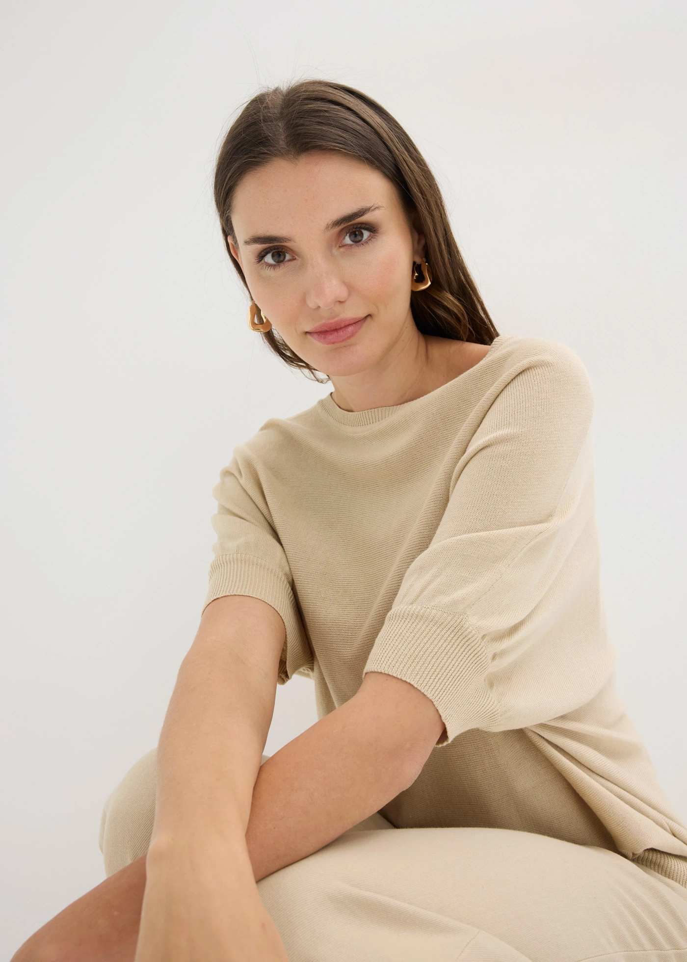 Pull en fine maille de coton mélangé • sable clair • Boutique bonprix