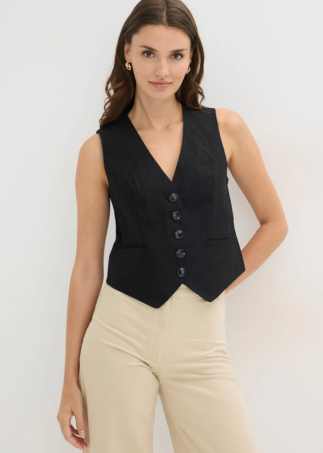 Gilet in een soepele visosemix, Kleur: zwart