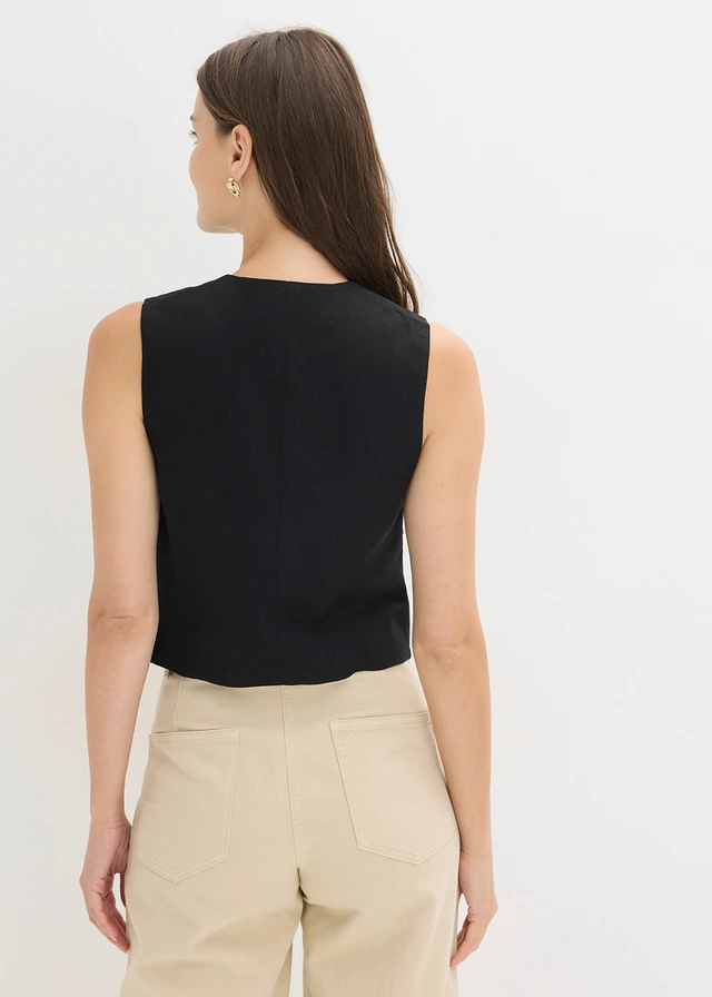 Gilet in een soepele visosemix, Kleur: zwart