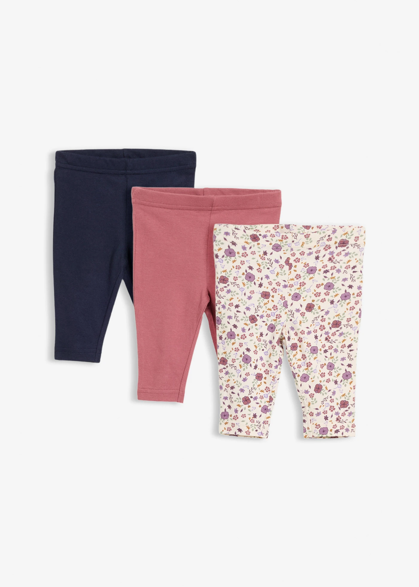 Lot de 3 leggings 100% coton • bleu foncé-vieux rose-rose clair-rose mat-beige naturel imprimé • Boutique bonprix