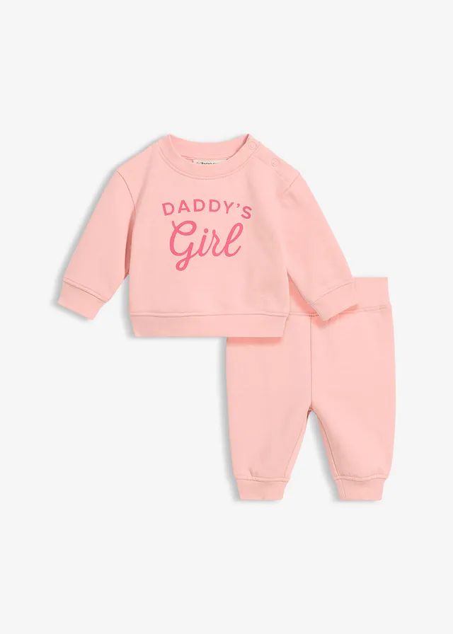 Bluza dresowa i spodnie z czystej bawełny organicznej (komplet 2-cz.) • landrynkowy róż z nadrukiem • sklep bonprix