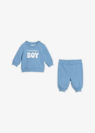 Sweater en broek van puur biologisch katoen (2-dlg. set), Kleur: mat blauw-wit met print
