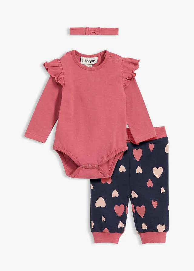 Set format din body + pantaloni + bentiță din bumbac organic 100% (set/3 piese)