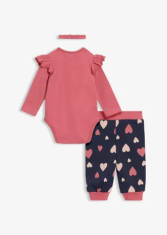 Set bestaande uit een romper, broek en hoofdband (3-dlg. set) • antiek bessen+donkerblauw+parelroze met print • bonprix online shop