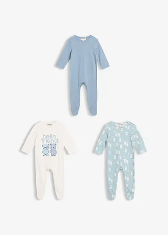 Boxpak met voetjes van biologisch katoen (set van 3), Kleur: donkerblauw/mistblauw met print