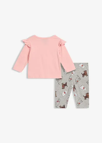 Longsleeve en legging (2-dlg. set), Kleur: lichtgrijs gemêleerd-zoet roze