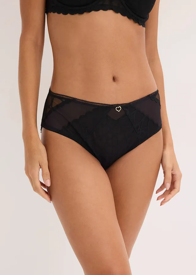 Maxislip met mooi kant, Kleur: zwart
