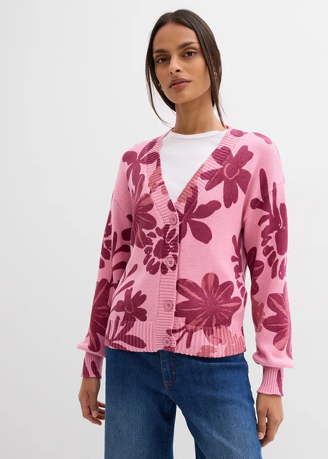 Gebreid vest met bloemenprint • rookorchidee-robijnrood • product-page.page-title-suffix