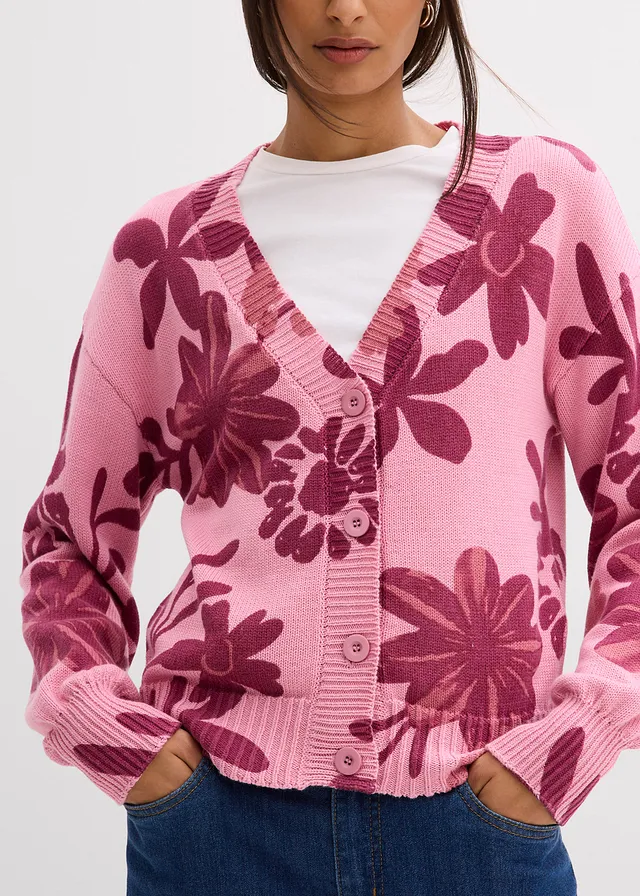Gebreid vest met bloemenprint • rookorchidee-robijnrood • product-page.page-title-suffix