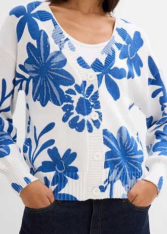 Gebreide vest met bloemenprint • wolwit-middenblauw-arctisch blauw gebloemd • bonprix online shop