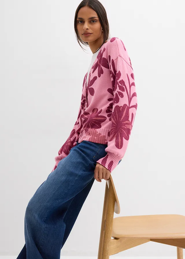 Gebreid vest met bloemenprint • rookorchidee-robijnrood • product-page.page-title-suffix
