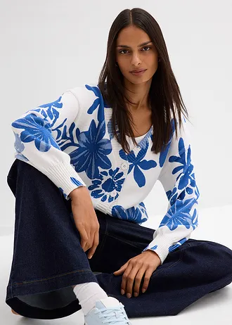 Gilet en maille à imprimé floral • écru-bleu moyen-bleu arctique floral • Boutique bonprix