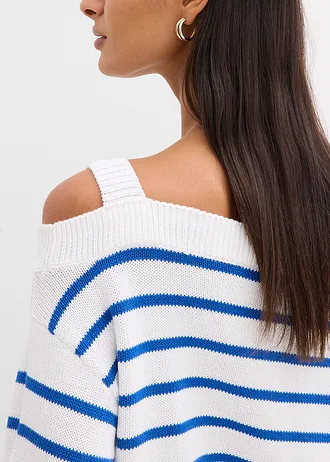 Wijde one shoulder trui • wit-blauw horizontaal gestreept • bonprix online shop