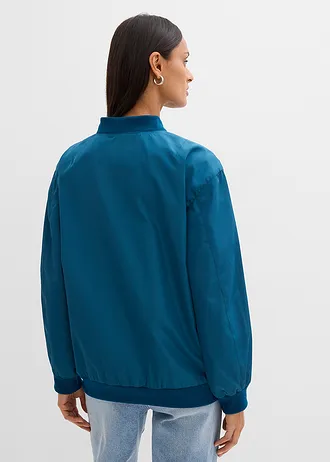 Wijd pilotenjack met luipaardvoering, Kleur: blauwpetrol